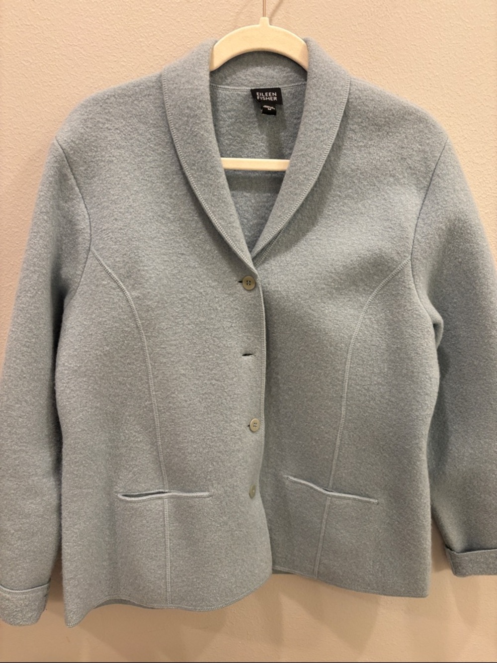 EILEEN FISHER Soft Slate Shawl-Collar Wool Jacket